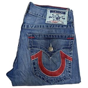 True Religion Blue and Red Straight Men's Jeans